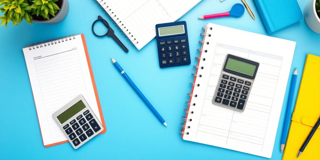 Workspace with planner, calculator, and business tools.