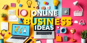 Collage of online business elements for 2025.