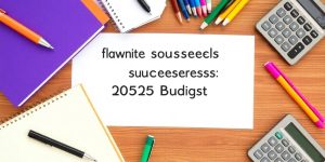 Colorful stationery on a desk for budget planning.