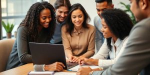 Diverse small business owners discussing financial planning strategies.