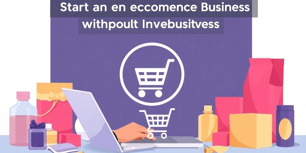 Person using laptop with products and shopping cart icon.