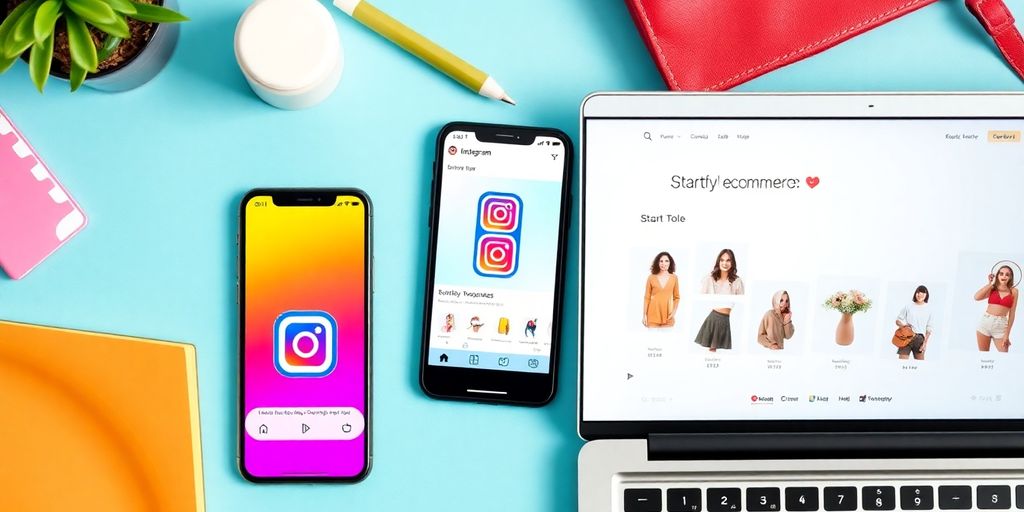 Flat lay of ecommerce tools for Instagram business.