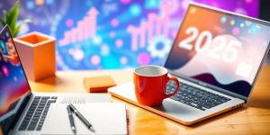 Vibrant workspace for online business success in 2025.