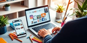 Modern workspace for effective social media management.