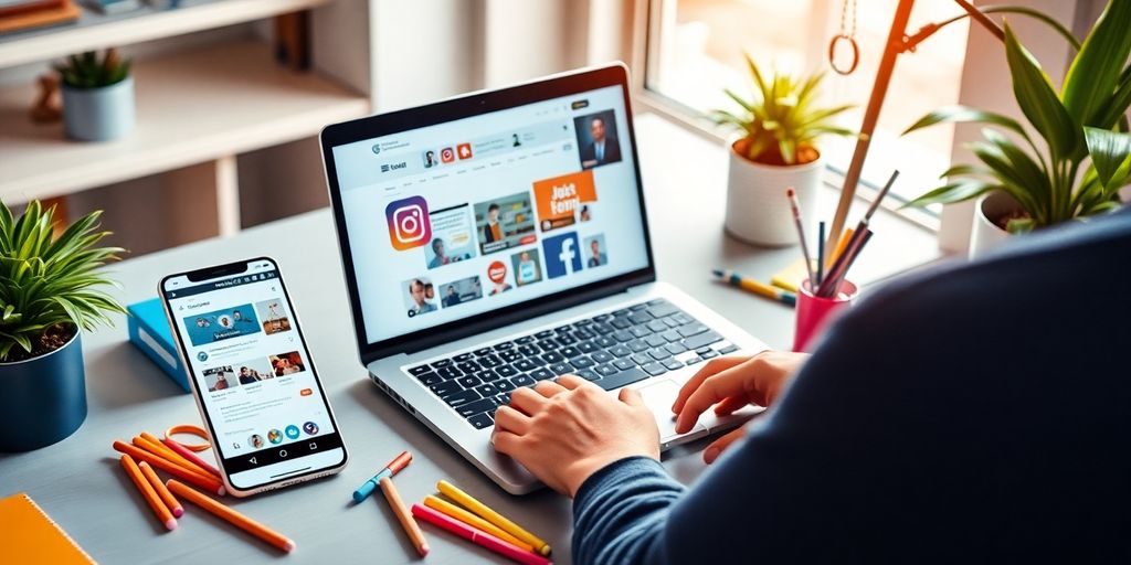 Modern workspace for effective social media management.
