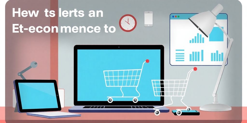 Laptop and shopping cart representing e-commerce store setup.