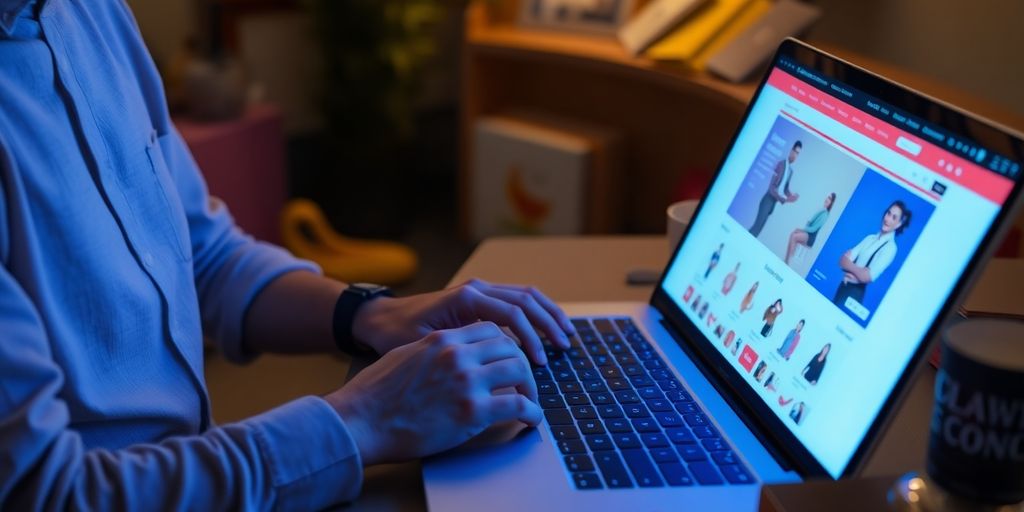 Entrepreneur creating an online store on a laptop.