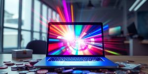 Laptop, money, and bright ideas