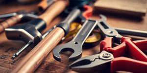 Assorted DIY tools neatly arranged.