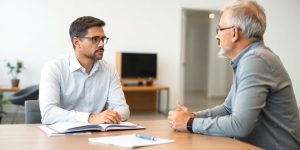 Financial advisor meeting small business owner