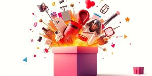 Profitable dropshipping products exploding from a gift box.