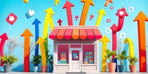 Small business growth with social media icons.