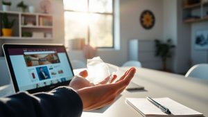 Starting an ecommerce business with a laptop and package.