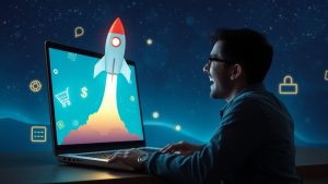Launching an ecommerce business dream with a rocket.